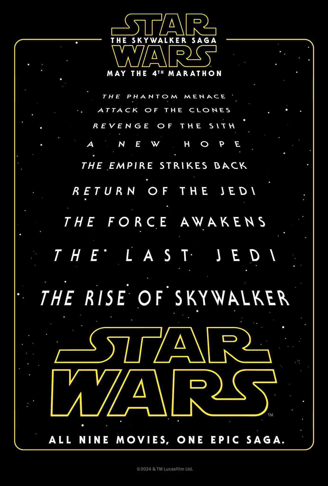 Official poster for the Skywalker Saga marathon re-release.